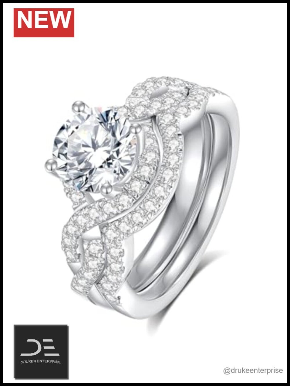 1.5CT Moissanite Bridal Ring Set 925 Sterling Silver D Color VVS1 Twisted